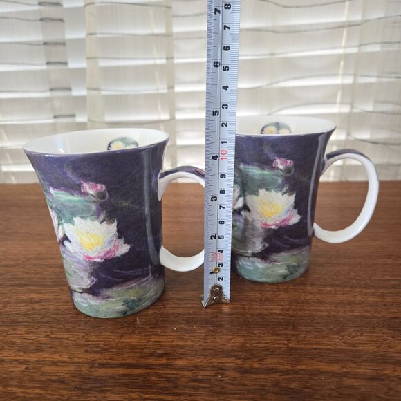 VTG McIntosh Water Lilies Monet Mugs Set of 2, Fine Bone China Coffee Tea 4 3/8" - Picture 6 of 8